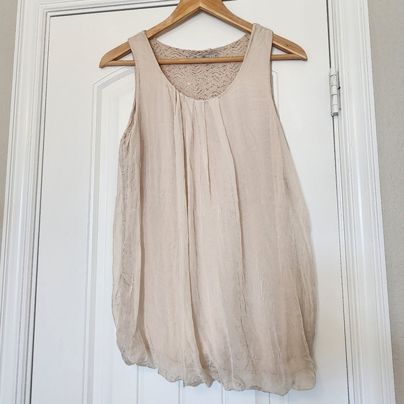Elena Baldi Tops - Elena Baldi Silk Lace Beige Tank Top Medium